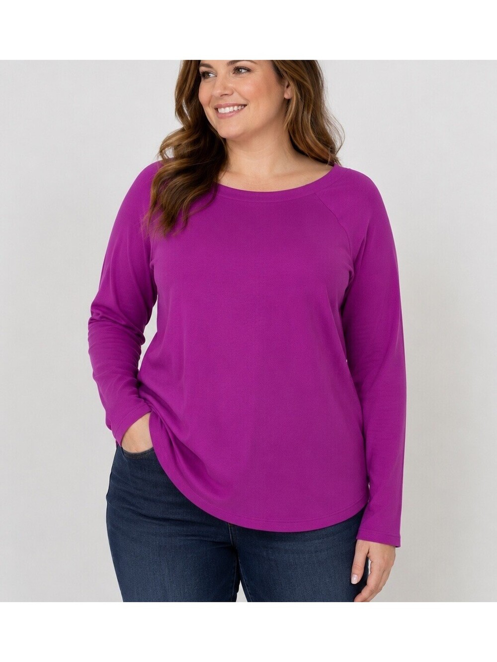 LAUREN Ralph Lauren Dark Purple Boat Neck Stretch Knit Long Sleeve Top XL